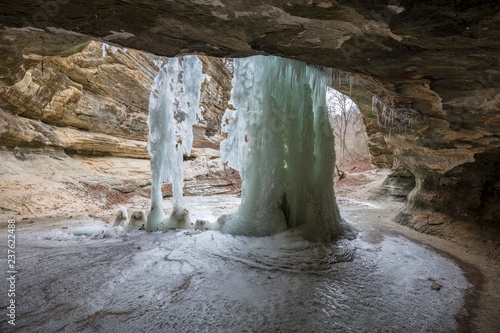Frozen, icy waterfall in La Salle Canyon, Starved Rock State Park, Illinois, USA, North America photo