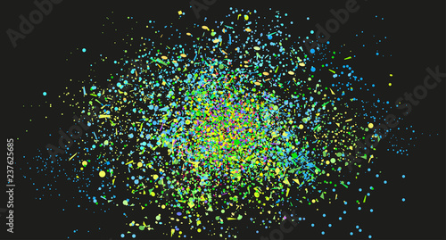 Abstract colored confetti on isolated black background. Texture with many glitters. Holiday elements. Pattern for flyers, banners and textiles. Greeting cards