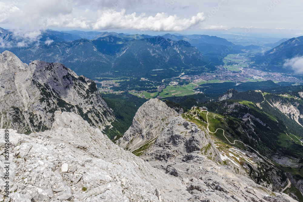 Hiking on the Alpspitz ferrata, Garmisch-Partenkirchen in the background.