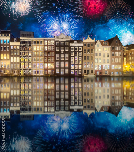 Photography River, traditional old houses and boats, Amsterdam