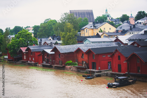 View of Porvoo old town with red wooden sheds, Borga, a city and a municipality situated on the southern coast of Finland approximately 50 kilometres (30 mile) east of Helsinki, Finland photo