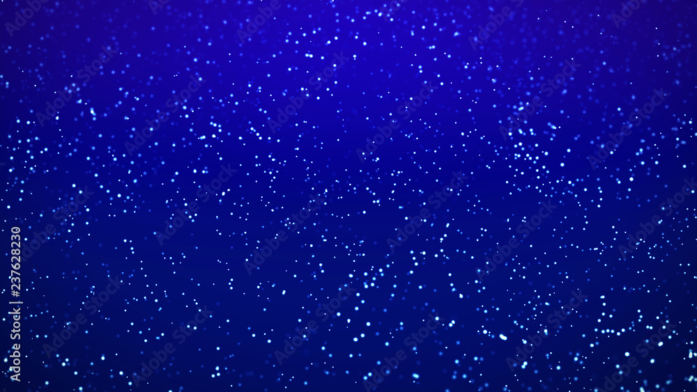 Blue falling white snow glitter particles computer generated blur background