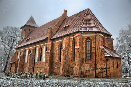 Exterior of the Temple of St. Catherine or Arnau Kirch. Founded in 1364. Rodniki, Kaliningrad region, Russia photo