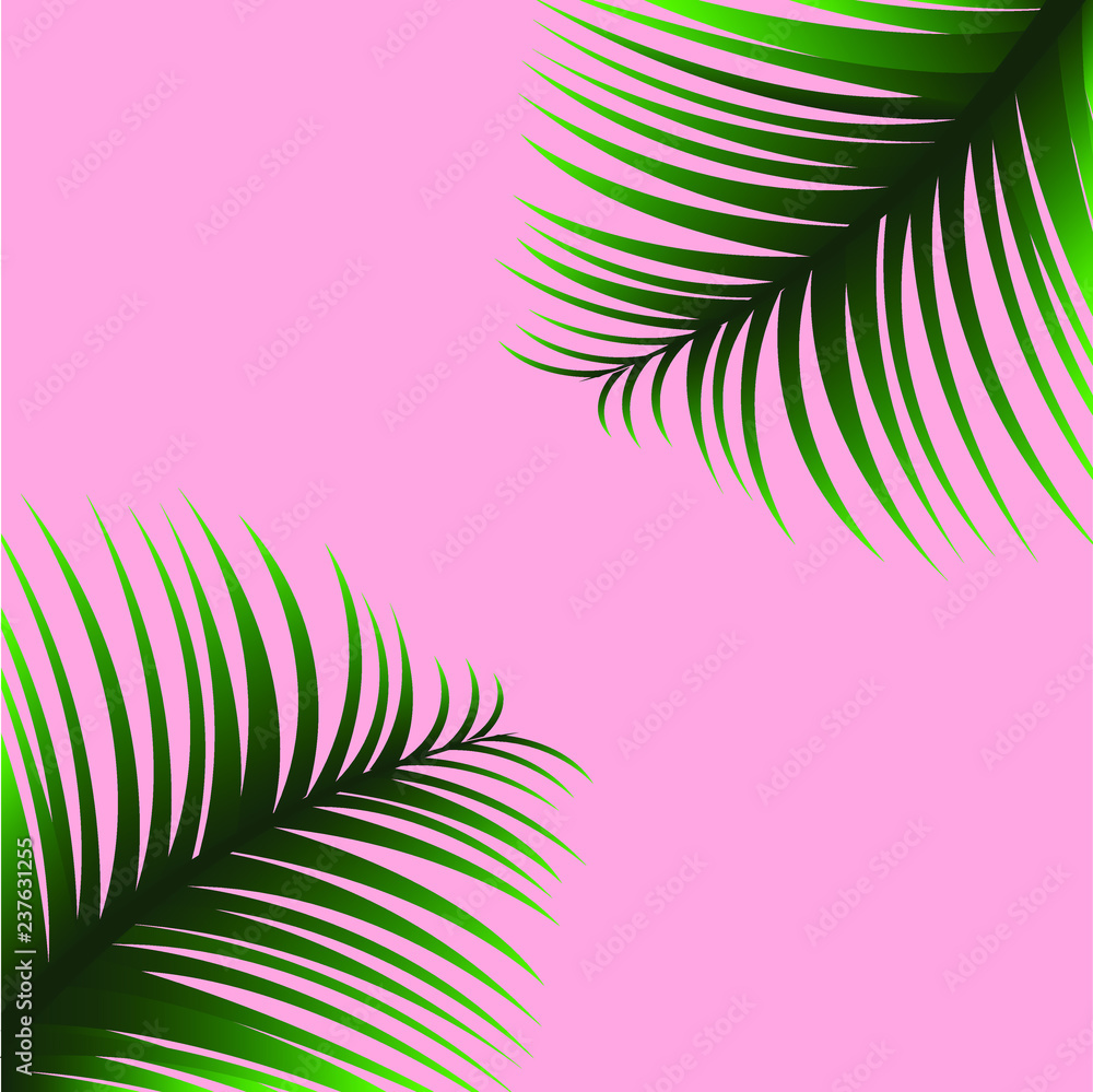 Abstract pink background with tropical leaves 