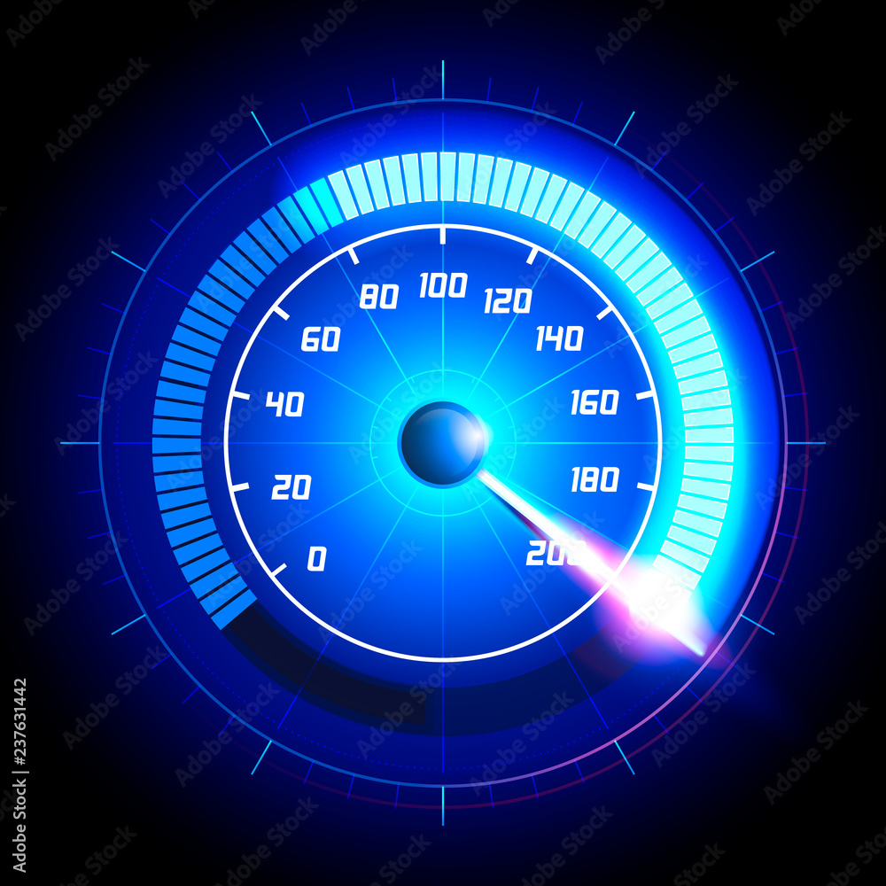 Vector Illustration Car speedometer dashboard icon. Speed meter fast