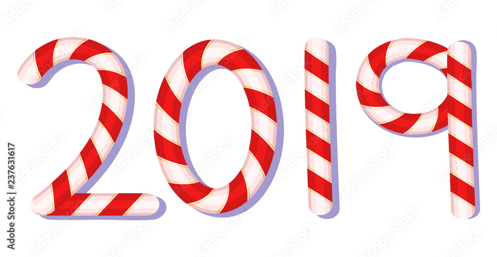Obraz premium 2019 Candy cane Typography vector, new year vector