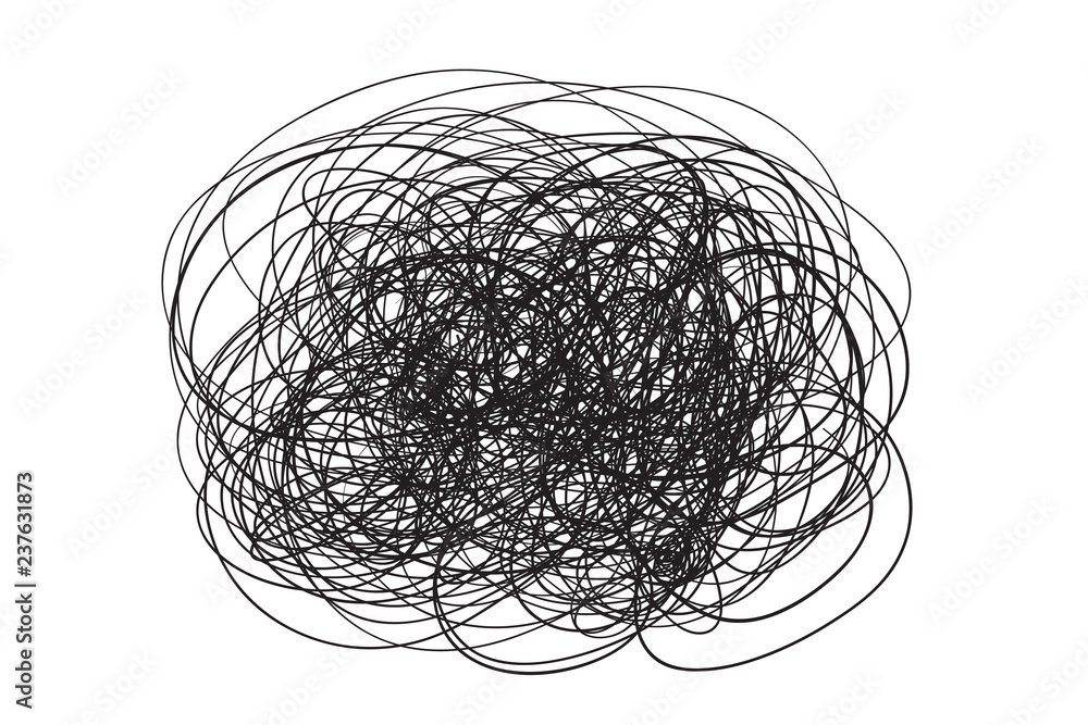 Tangled on white. Chaos pattern. Scribble sketch. Background with array of lines. Intricate chaotic texture. Art creation. Black and white illustration. Doodle for polygraphy, posters and t-shirts Tangled on white. Chaos pattern. Scribble sketch. Background with array of lines. Intricate chaotic texture. Art creation. Black and white illustration. Doodle for polygraphy, posters and t-shirts