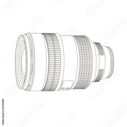 The structure realistic photocamera lens for schools and master classes for the study of cameraman, photography, video. Vector.
