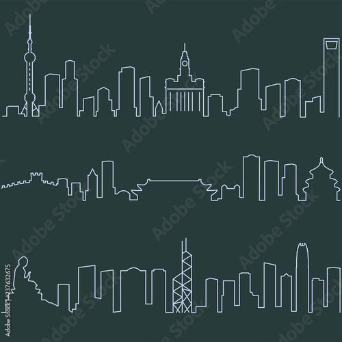 Shanghai Beijing and Hong Kong Single Line Skylines