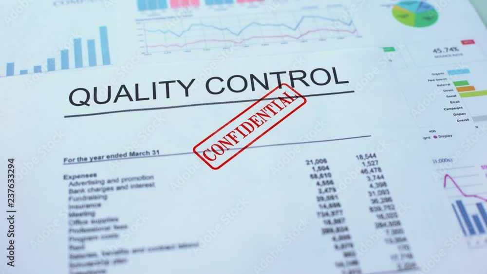 Quality control confidential, stamping seal on official document, statistics Quality control confidential, stamping seal on official document, statistics