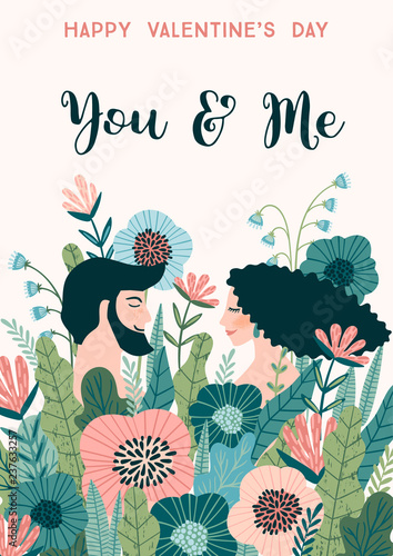 Romantic illustration with people. Vector design concept for Valentines Day and other users.