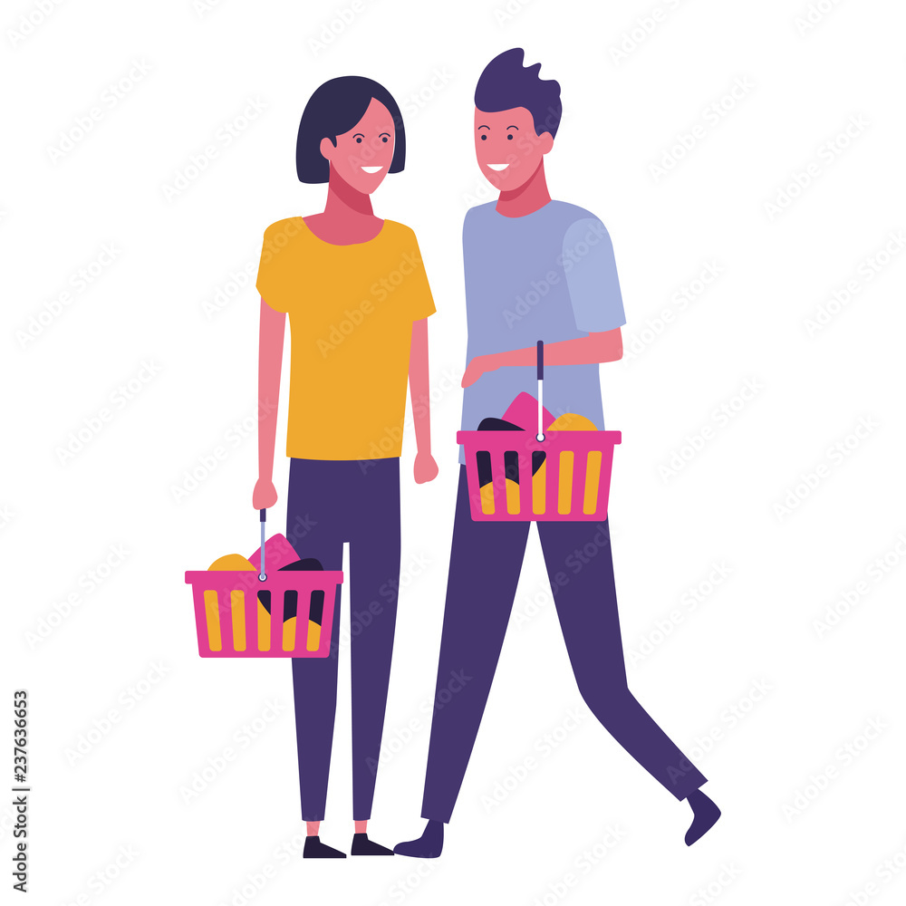 Couple shopping cartoon