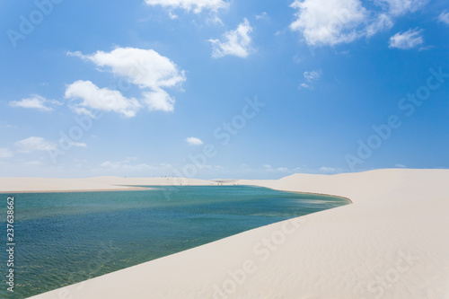 Fototapeta Naklejka Na Ścianę i Meble -  White sand dunes panorama from Lencois Maranhenses National Park, Brazil.