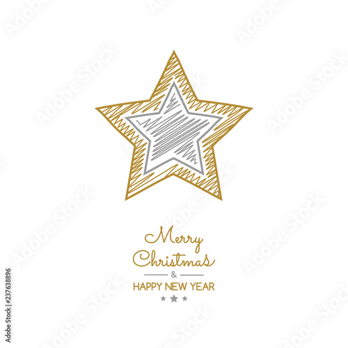 Design of Christmas greeting card with with hand drawn star. Vector.