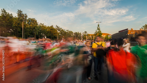 Spectators and football fans out of the stadium after the match,