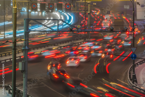 night traffic jam on the urban thoroughfare   and road junction