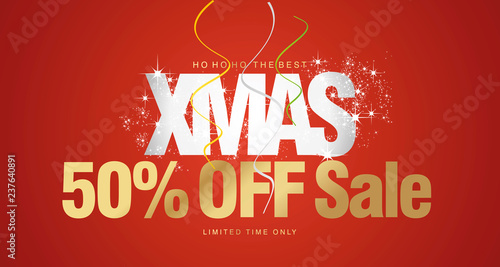 Ho ho ho Christmas Sale 50 percent off limited time only red background voucher