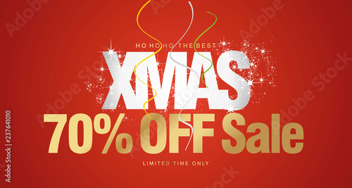 Ho ho ho Christmas Sale 70 percent off limited time only red background voucher