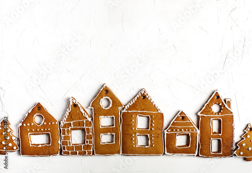 Christmas gingerbread houses.  Christmas background with gingerbread cookies.