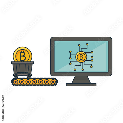 Bitcoin mining from computer and cart wagon