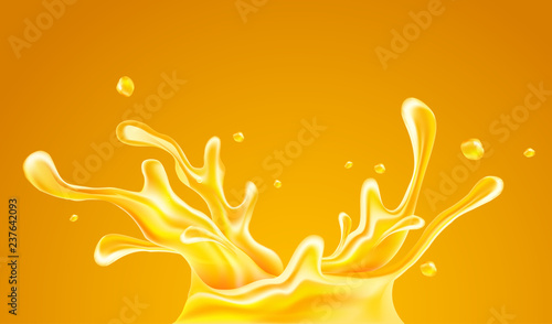Orange juice splash spray and drops of fruity sweet drinking