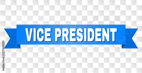 VICE PRESIDENT text on a ribbon. Designed with white title and blue stripe. Vector banner with VICE PRESIDENT tag on a transparent background.