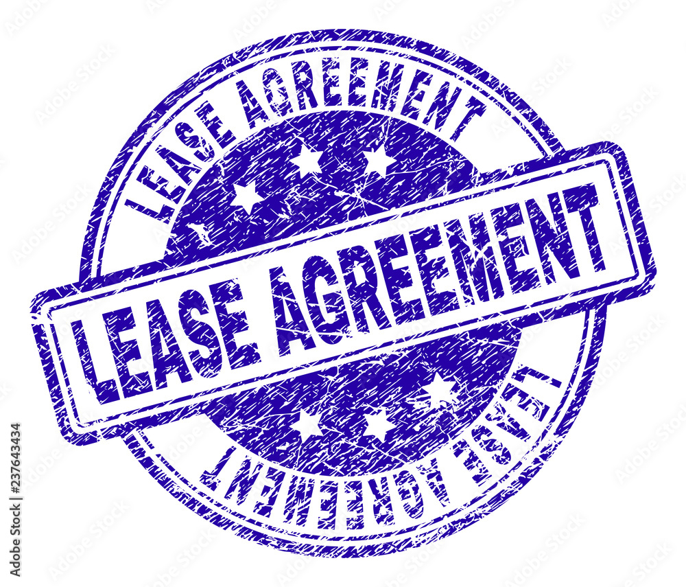 LEASE AGREEMENT stamp seal watermark with grunge texture. Designed with rounded rectangles and circles. Blue vector rubber print of LEASE AGREEMENT caption with scratched texture. LEASE AGREEMENT stamp seal watermark with grunge texture. Designed with rounded rectangles and circles. Blue vector rubber print of LEASE AGREEMENT caption with scratched texture.