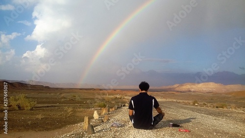 Desert Rainbow in Mitspe Ramon, Negev desert, crater, in Israel, Near East photo