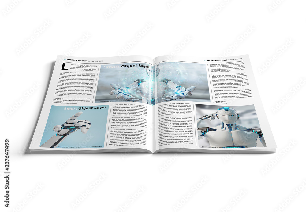 Open Magazine on White Surface Mockup Stock Template | Adobe Stock
