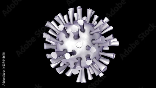 Single rotating Virus on a Black Background