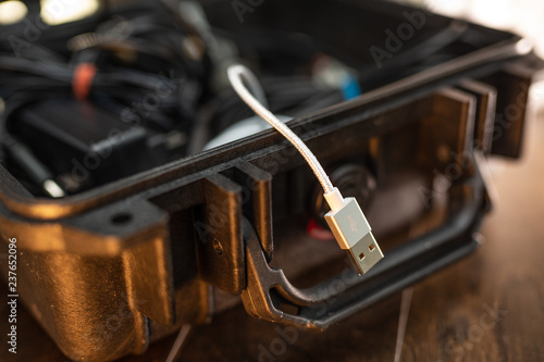 computer cables in tool box