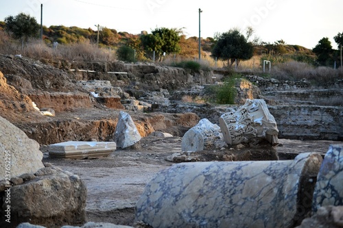 Archaeology class visiting ruins of Ancient and Biblical City of Ashkelon in Israel, Holy Land photo