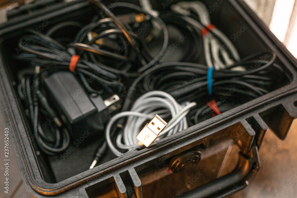 computer cables in tool box