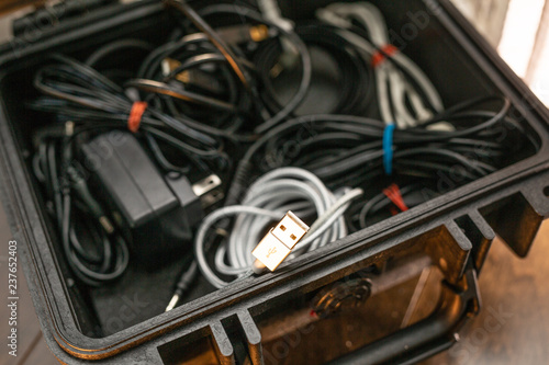 computer cables in tool box