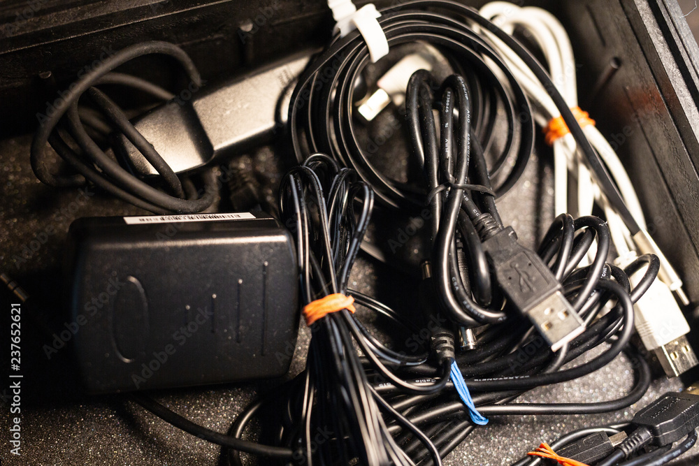 computer cables in tool box