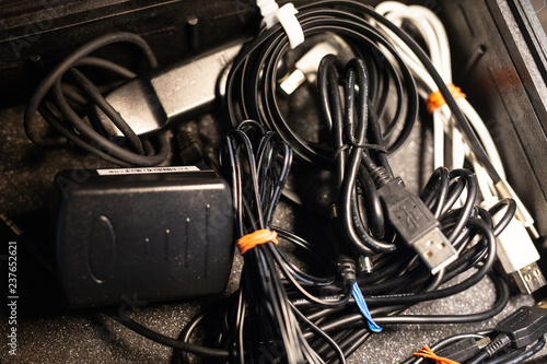 computer cables in tool box