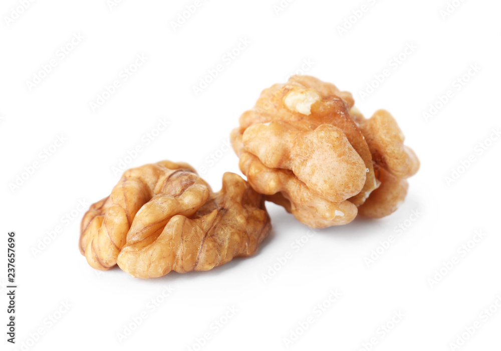 Tasty walnuts on white background. Organic snack Tasty walnuts on white background. Organic snack