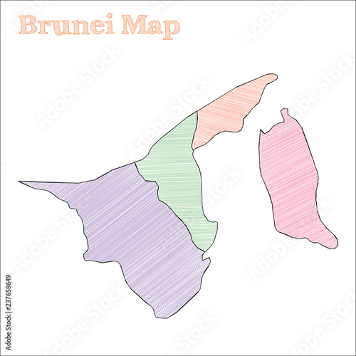 Brunei hand-drawn map. Colourful sketchy country outline. Classy Brunei map with provinces. Vector illustration.