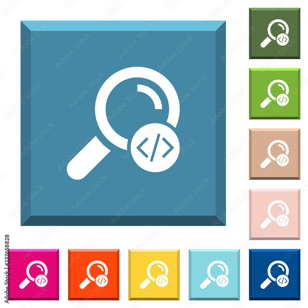 Search programming code white icons on edged square buttons Search programming code white icons on edged square buttons