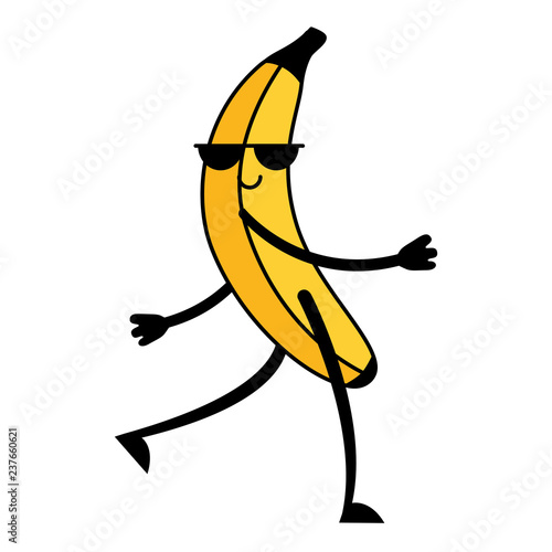 kawaii cute banana with sunglasses cartoon