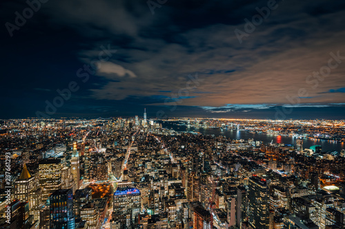 View of the Manhattan skyline at night  in New York City
