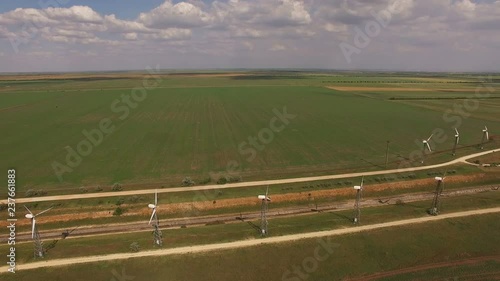 Aerial view of the landscape with wind farms. photo