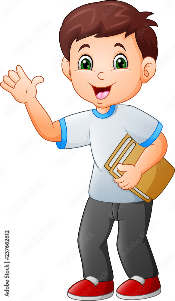 Cartoon little boy holding book