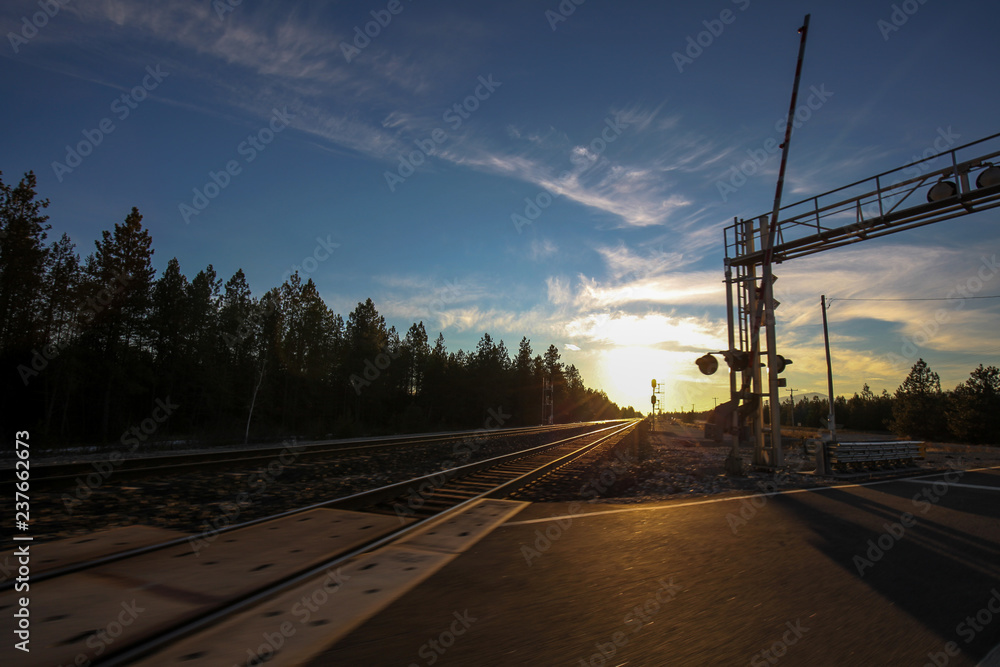 Sunset on the railroad