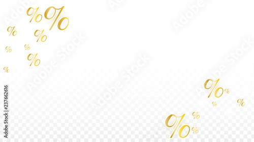 Luxury Vector Gold Percentage Sign Confetti on Transparent. Percent Sale Background. Business, Economics Print. Discount Illustration. Promotion Poster. Black Friday Banner. Special offer Template.