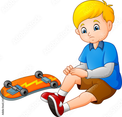 Cartoon sad skater falling of his skateboard