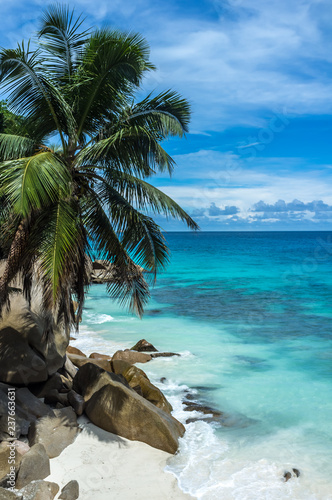Amazing beach landscape in La Digue, Seychelles photo