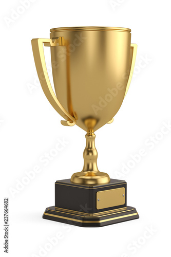 Gold trophy cup isolated on white background. 3D illustration.