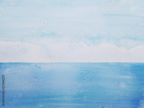 watercolor landscape horizon sea and sky with cloud