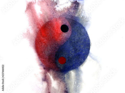 watercolor yin yang symbol red and black abstract isolated on white background.hand drawn.